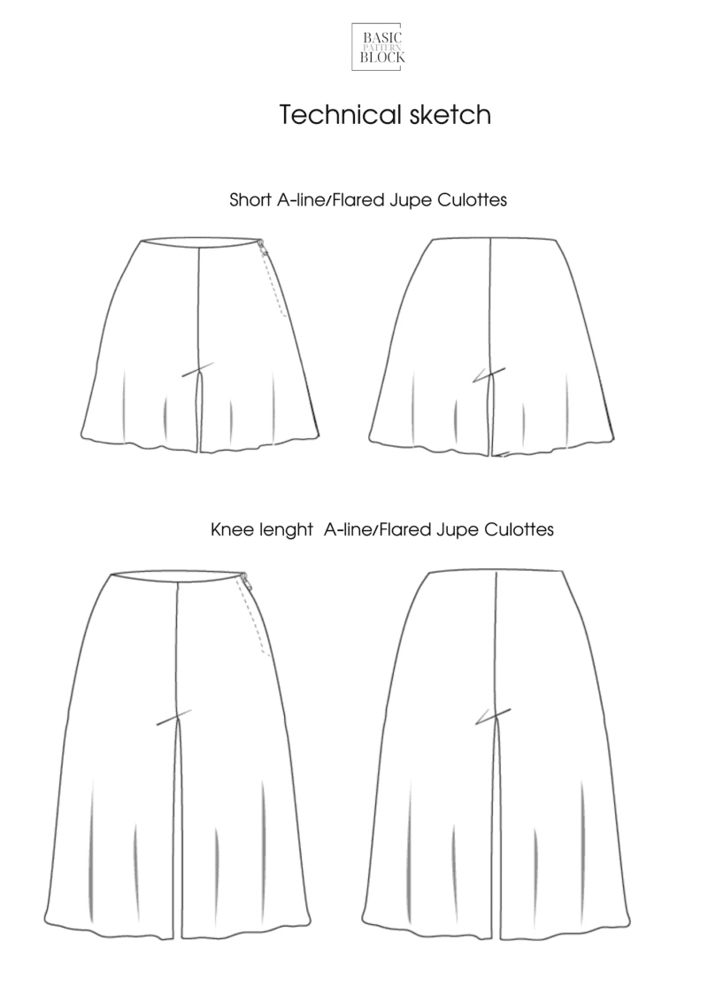 A Line Jupe Culottes | Pattern Block | XS - 6XL - Basic Pattern Block