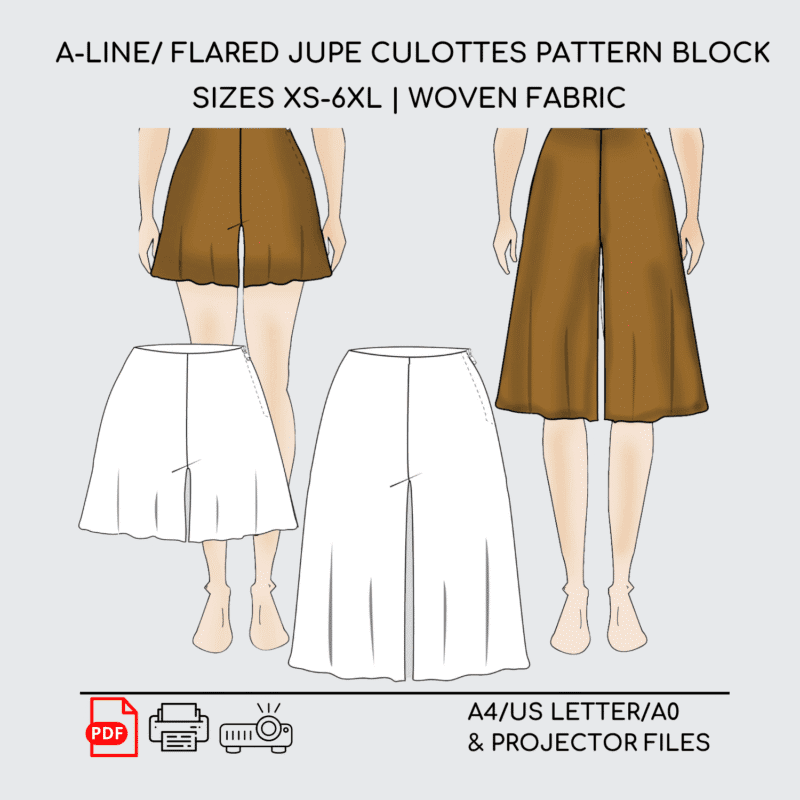 A Line Jupe Culottes | Pattern Block | XS - 6XL