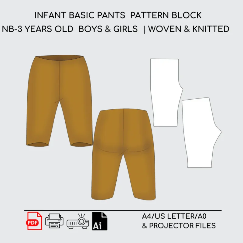 Newborn Pants Sewing Pattern Block | Woven & Knit Fabrics | 0-3 Months