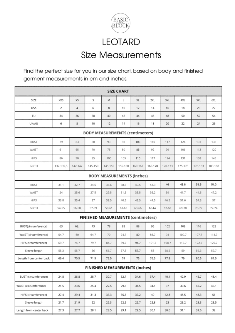 4 Leotard Hips Cut Variation | Sewing Pattern Block | Knitted | XXS-6XL - Basic Pattern Block