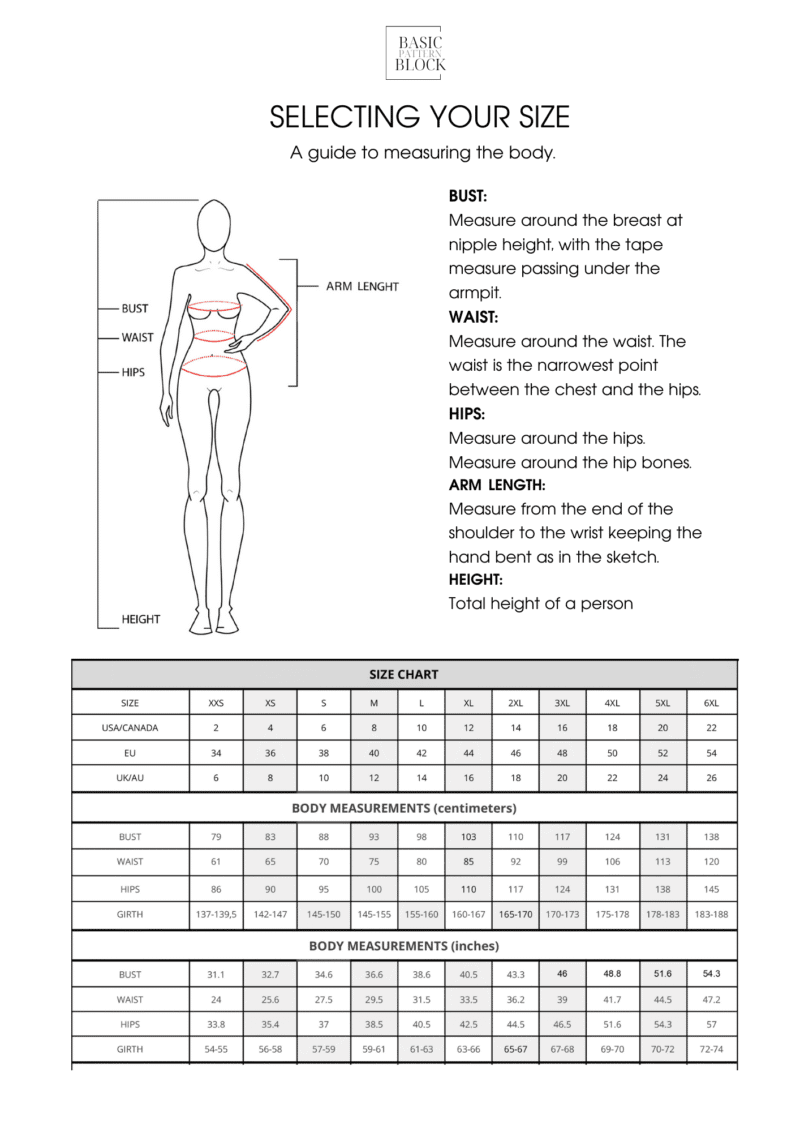 Basic Short Straight & Fitted Sleeve | Sewing Pattern Block | XXS-6XL - Basic Pattern Block