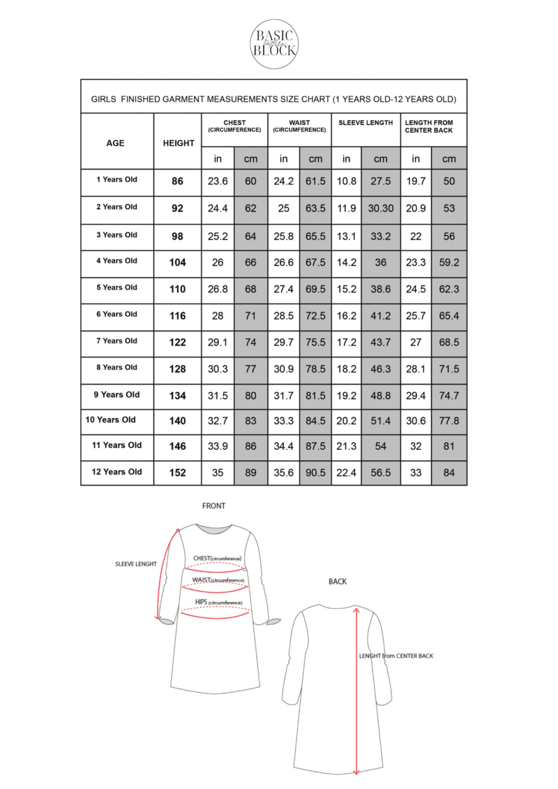 Girls Dress | Sewing Pattern Block | Woven | 1-12 - Basic Pattern Block
