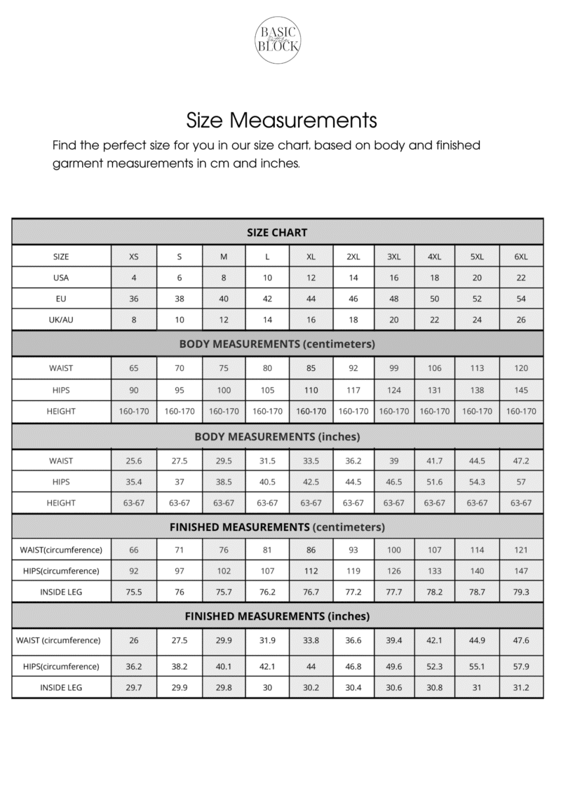 Basic Pants Sewing Pattern Block | Woven | XXS-6XL - Basic Pattern Block