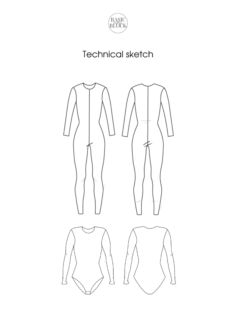 Bodysuit & Leotard Women | with sleeve | Sewing Pattern Block | Knitted | XXS-6XL - Basic Pattern Block