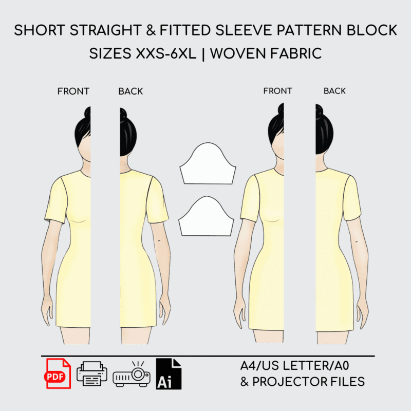 Basic Short Straight & Fitted Sleeve | Sewing Pattern Block | XXS-6XL