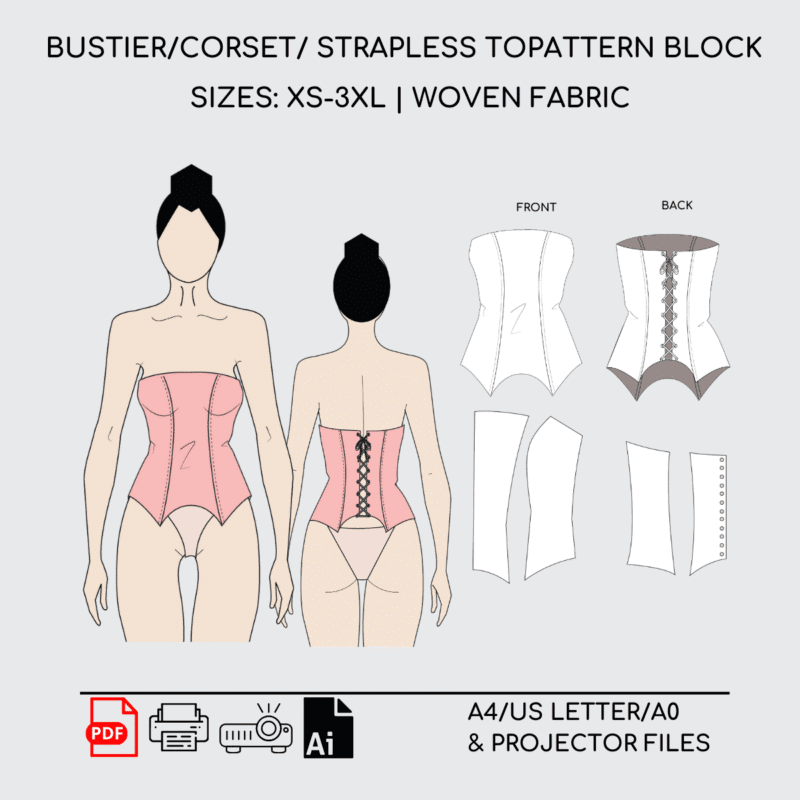 Bustier Top | Sewing Pattern Block | Woven | XS-3XL