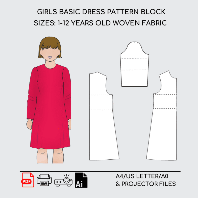 Girls Dress | Sewing Pattern Block | Woven | 1-12