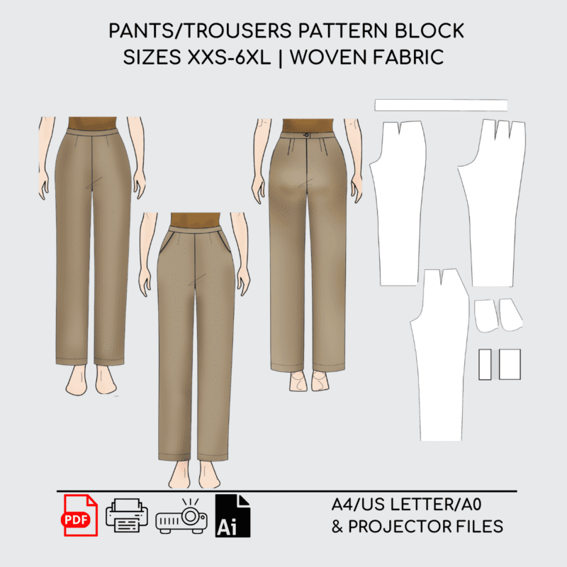 Basic Pants Sewing Pattern Block | Woven | XXS-6XL