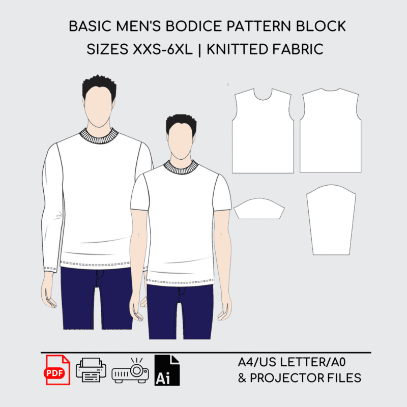 Complete Men Bodice | Long Sleeve & Short Sleeve | Sewing Pattern Block