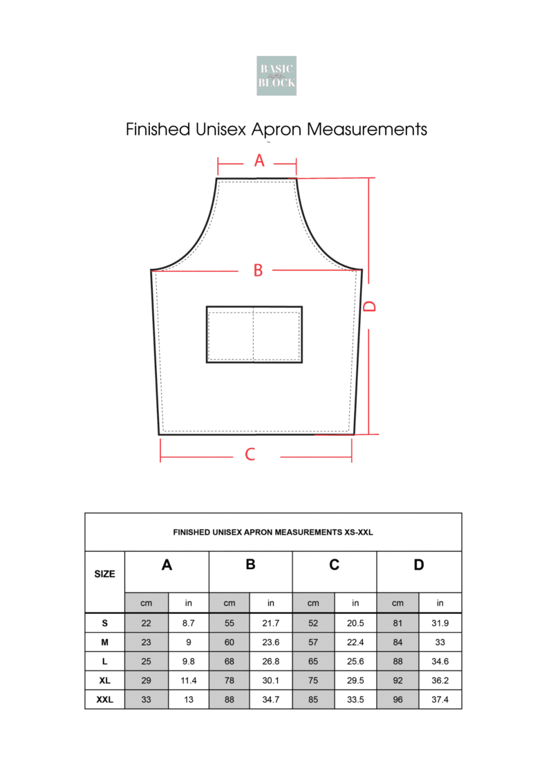 Cooking Apron | Sewing Pattern | Woven | XS-2XL - Basic Pattern Block