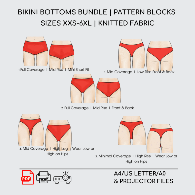 Bikini Bottoms | Sewing Pattern Block | Knitted | XXS-6XL