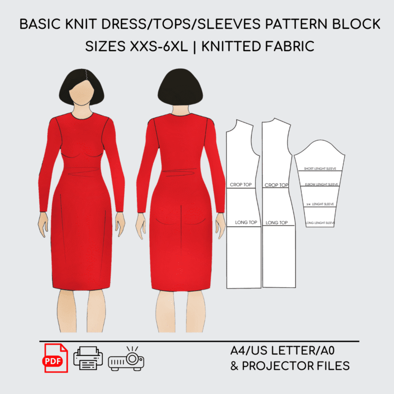 Basic Knit Dress | Sewing Pattern Block | Knitted | XXS-6XL